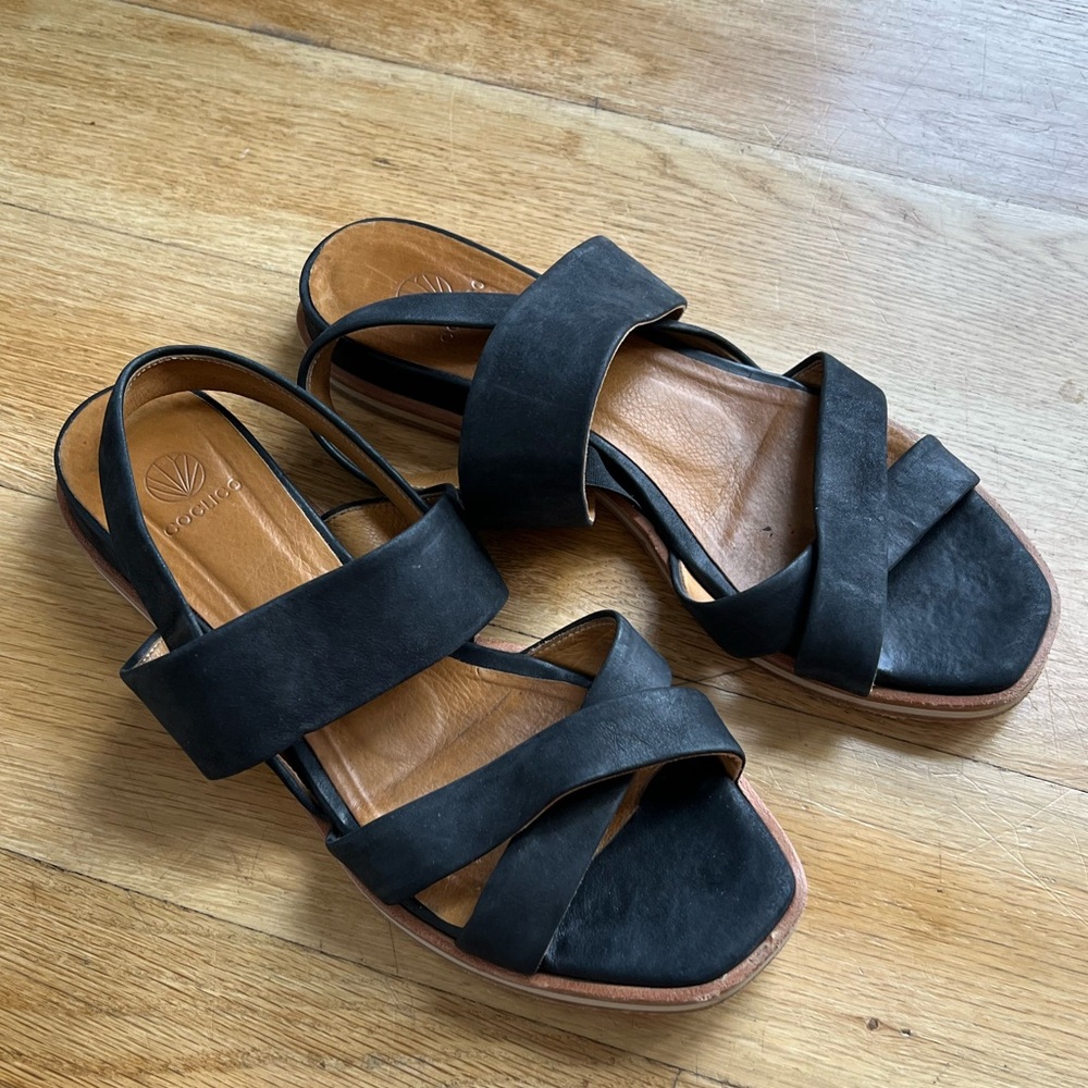 COCLICO Black Leather Slingback Sandals Made in Spain EU 39.5